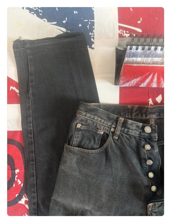 Pantalon bleu/noir délavé taille 40 vintage coupe droite patte d’éléphant - photo numéro 4