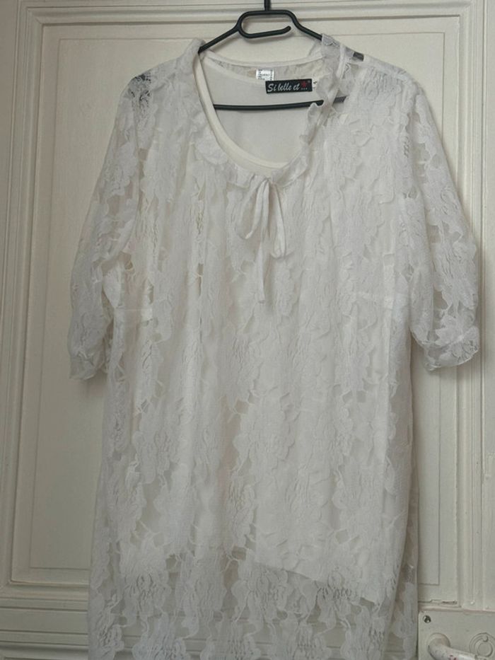 Ensemble 2 pièces blanc - Débardeur + tunique dentelle - Taille 48 - photo numéro 2
