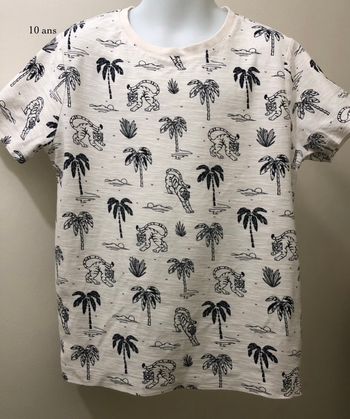 T-shirt manches courtes blanc motif tigre palmier bleu marine enfant garçon taille 10 ans Kiabi