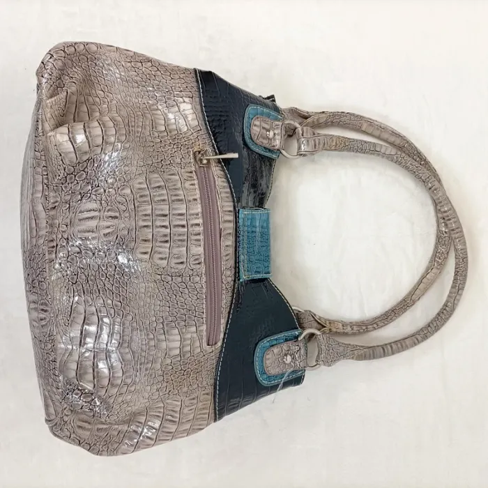 Sac à main effet croco (gris bleu noir) Pretty Stars - compartiments zippés S011 - photo numéro 2