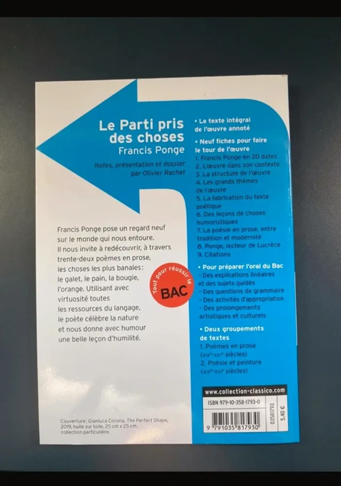 Livre bac de français « le partis pris des choses » - photo numéro 2