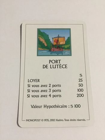 Carte port de lutèce pièce détachée jeu de société Monopoly le tour de Gaule d'Astérix Hasbro #A53