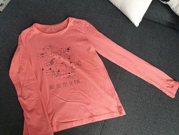 Pull fin t-shirt à manches longues fille 10 ans rose chats