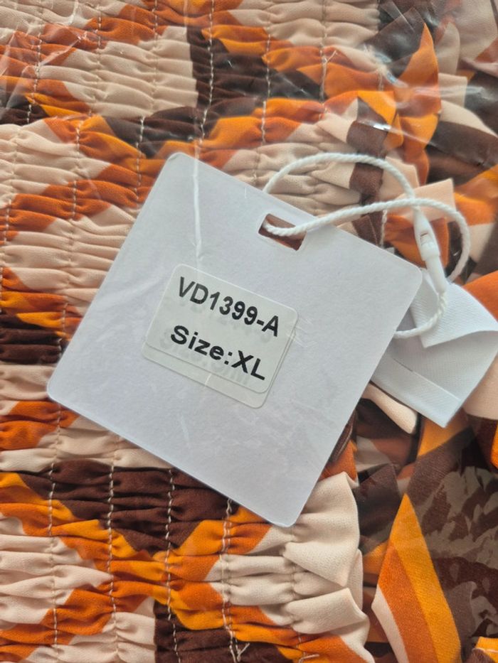 Top Court Plissé Femme Orange et Marron Taille XL/42 - photo numéro 3