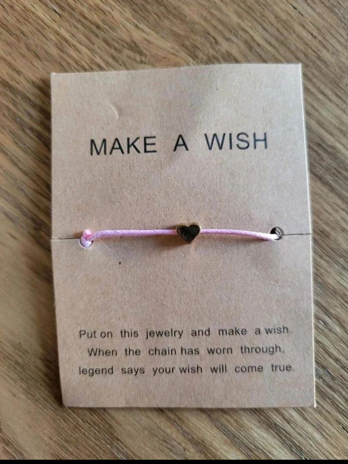 Bracelet vœu Make a Wish – Cordon rose & cœur doré – Bijou porte-bonheur minimaliste