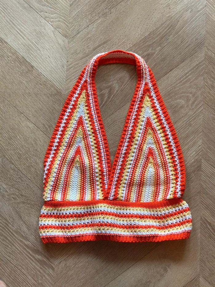 Crop top dos nu en maille brodée - Taille unique - Orange - photo numéro 6