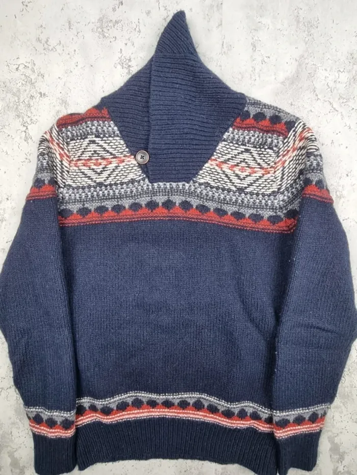 Pull col châle bleu marine à motifs Tommy Hilfiger – Taille M Homme (mesures en photos) - photo numéro 3