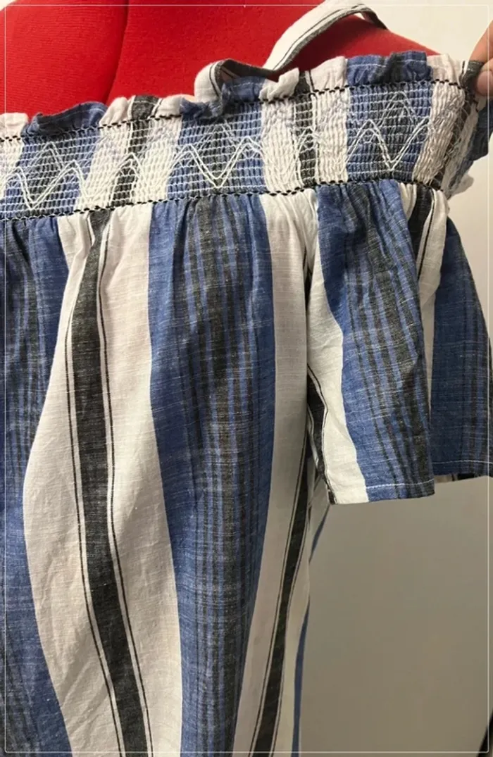 Robe col bardot rayée bleue et blanche Primark - photo numéro 3