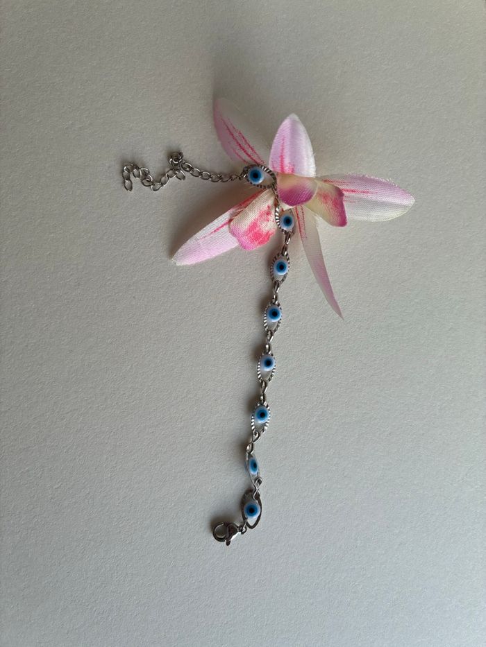 Bracelet, argent, œil en acier, inoxydable, ajustable - photo numéro 3