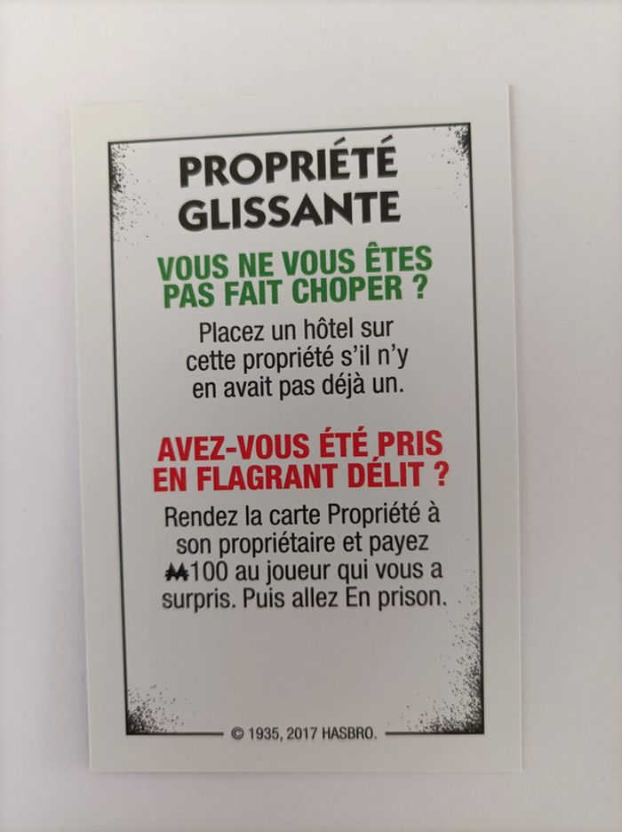 Carte propriété glissante pièce détachée Monopoly édition tricheurs Hasbro gaming #A28
