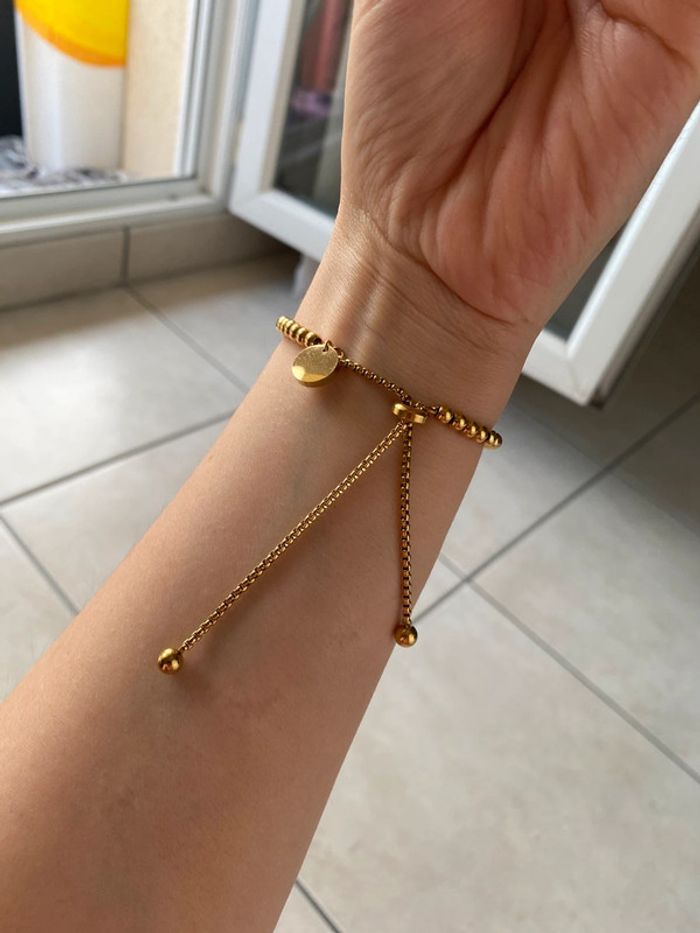 Bracelet perles métal doré ajustable - photo numéro 9