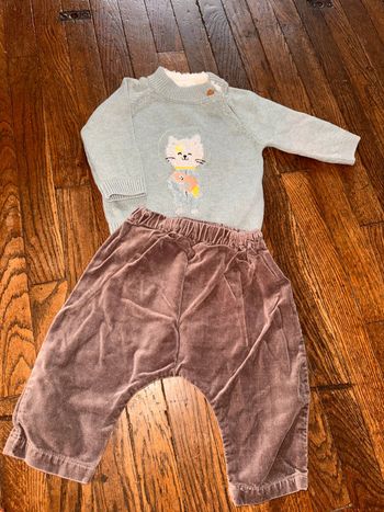 Pull sergent major et bas velour Bout’chou 9 mois