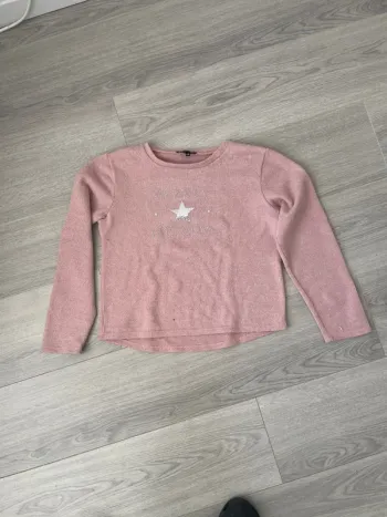 Pull fille laine rose et strass