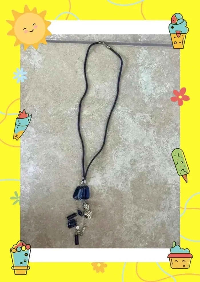 Collier long bleu noir - photo numéro 2