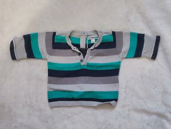 Pull brassière rayé vert gris Vertbaudet taille 1 mois