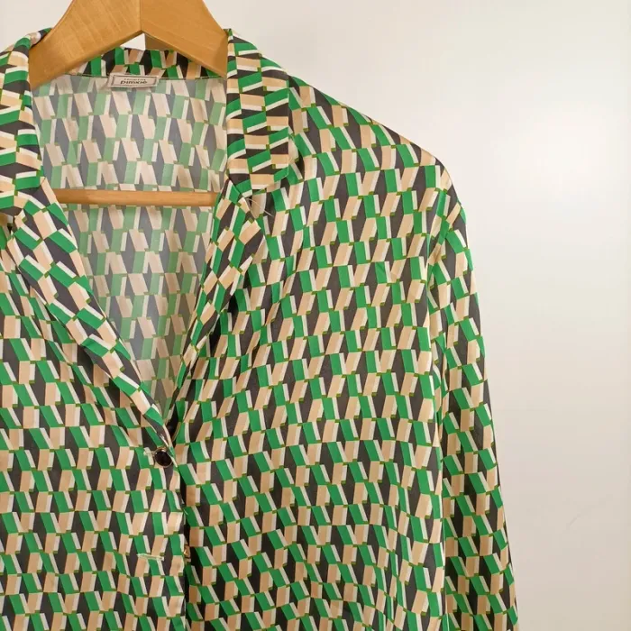 Chemise col V old school vintage verte Pimkie taille M A1460 - photo numéro 3