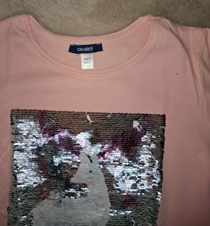 T shirt rose okaidi 10 ans paillette réversible - photo numéro 4