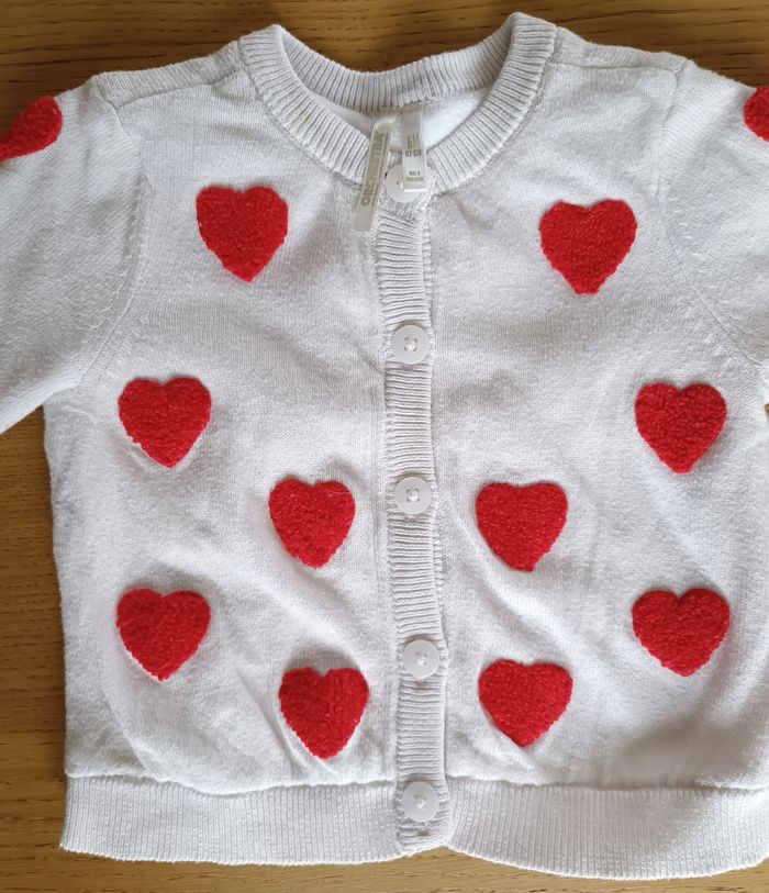 Gilet doublé Orchestra blanc avec coeurs brodés 6 mois 67 cm bébé fille - photo numéro 4
