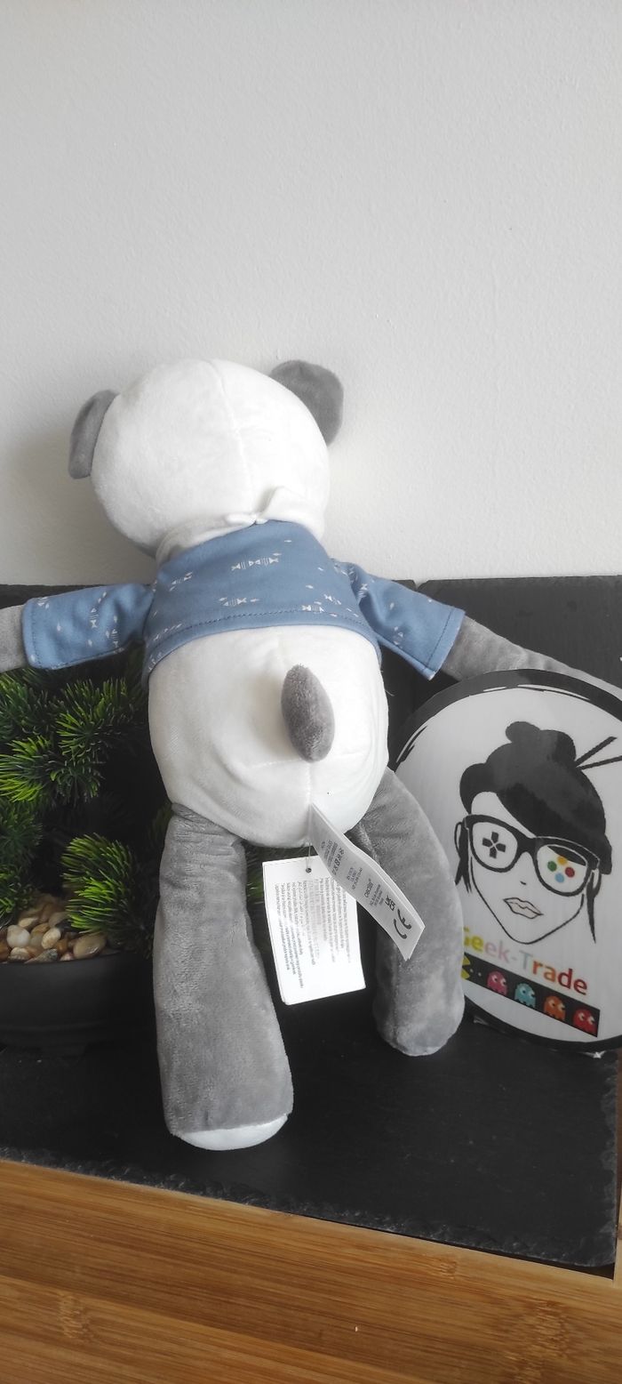 peluche ours panda blanc gris pull bleu obaibi okaidi endormi neuf Poisson - photo numéro 2