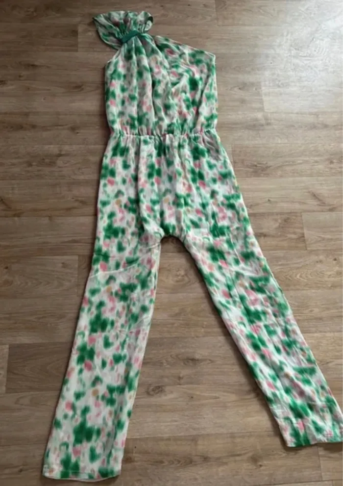 Bel air combinaison en soie , verte imprimé multicolore modèle Augustine femme taille 2/38 - photo numéro 2