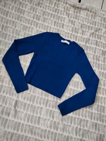 Pull court bleu ras de cou Zara taille S 36