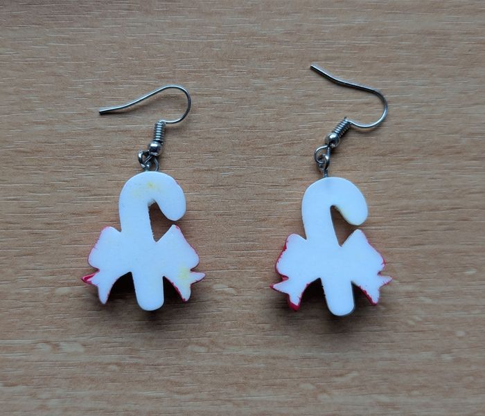 Boucles d'oreilles Cannes à Sucre & Nœuds Rouges - Esprit de Noël - photo numéro 2