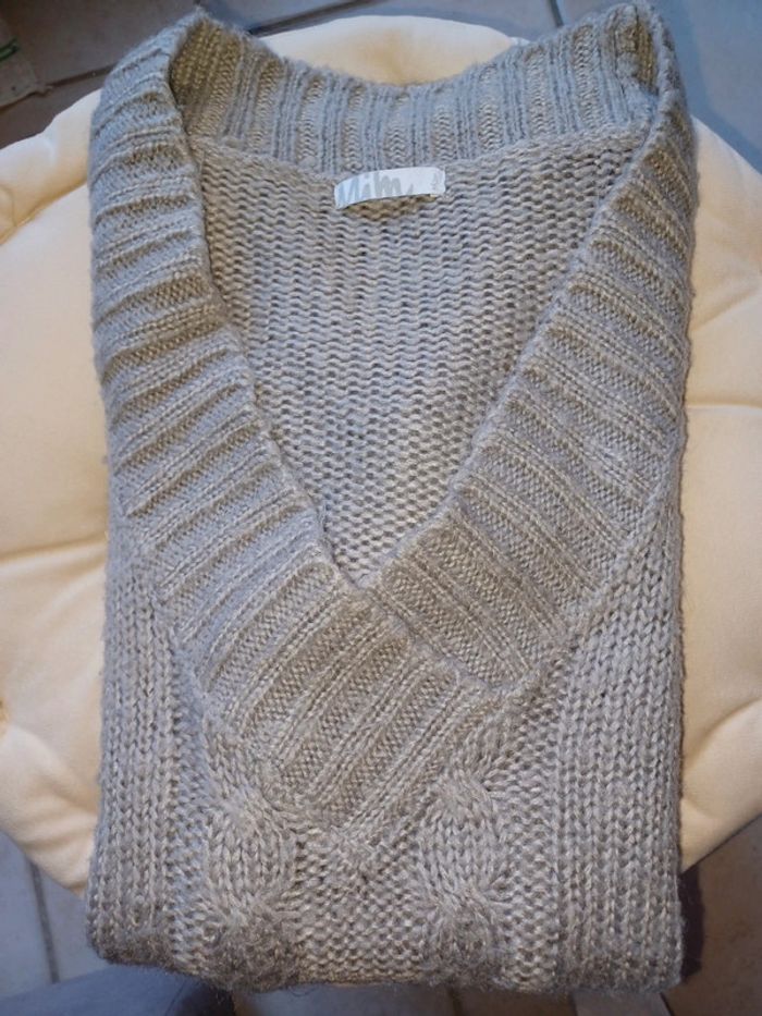 Lot de 2 pulls longs col V Mim gris perle et orange cuivré taille 0 - photo numéro 2