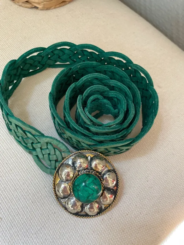Ceinture verte cuir esprit boheme réglable