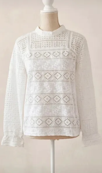 Blouse Cyrillus en Broderie Anglaise Blanche - Taille 40 - NEUVE