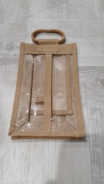 Sac en juste avec poignée en bois 34 cm * 20,5 cm * 9 cm