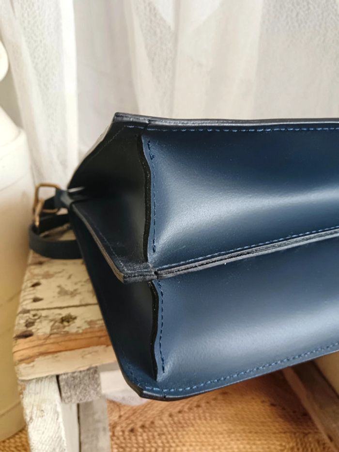Maison Héritage | Sac cuir lisse bleu marine - photo numéro 6