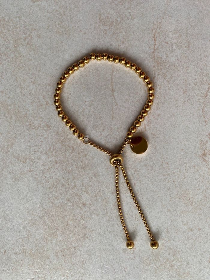 Bracelet perles métal doré ajustable - photo numéro 5