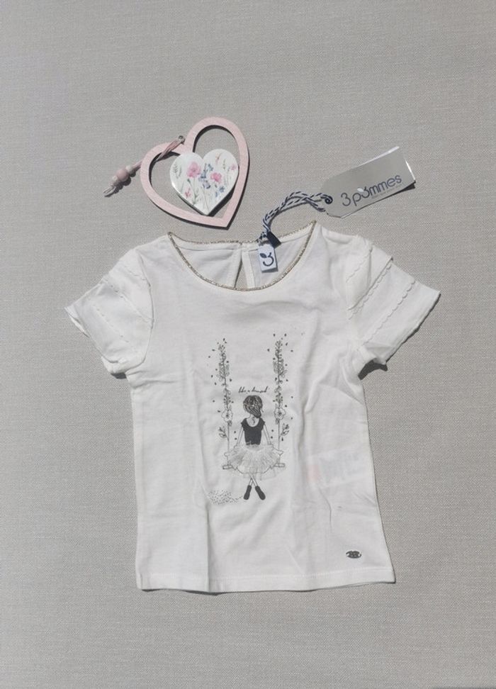 🌼Tee-shirt NEUF 3 Pommes 2/3 ans – doré, poétique et manches festonnées neuf étiqueté🇫🇷