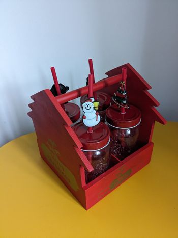 4 verres avec pailles 450ml et support en bois