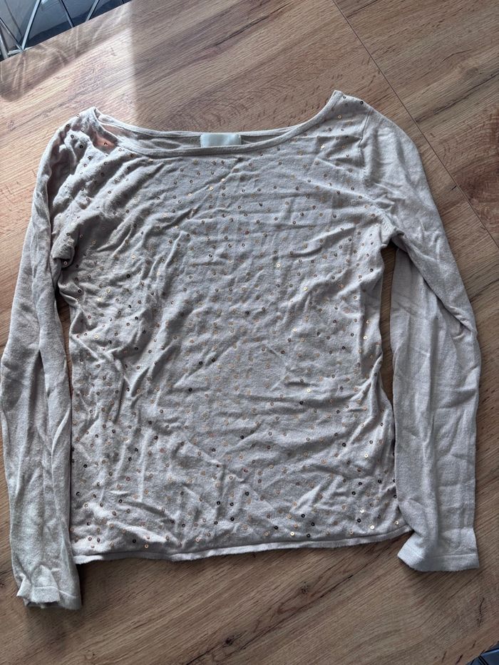 Pull maille fine beige sequins taille s