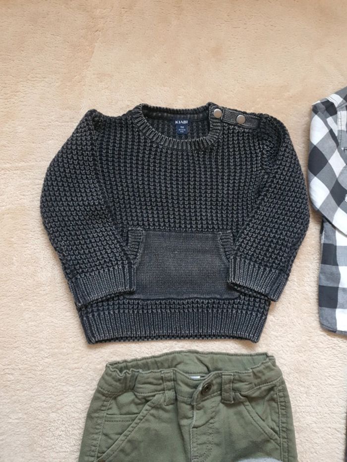 9/12 mois lot mi saison garçon jean slim motard et cargo slim pull maille et chemise carreaux - photo numéro 8