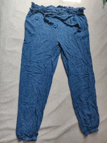 Pantalon léger Tex taille L bleu et blanc