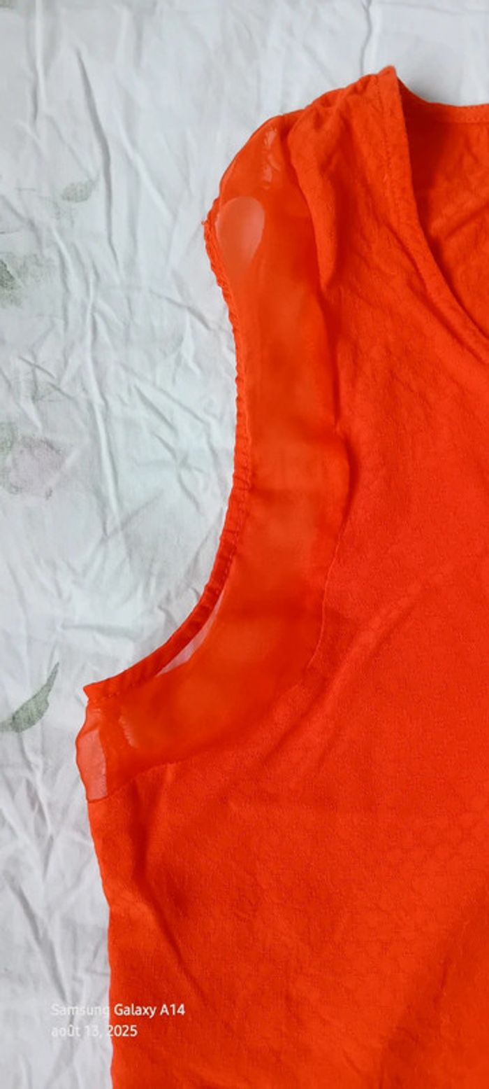 Blouse sans manches bimatiere col V boutonné gaufré orange femme 38 naf naf - photo numéro 14