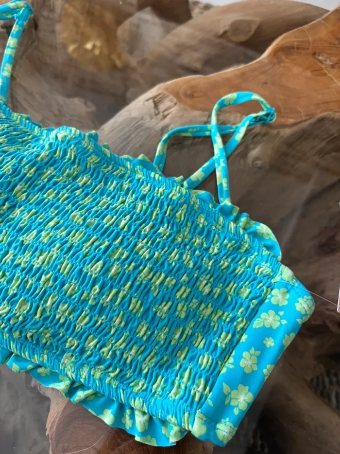 Maillot de bain 2 pièces Ardene femme fleurs bleu vert - photo numéro 3