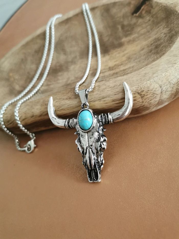 Collier et pendentif western country taureau - photo numéro 2
