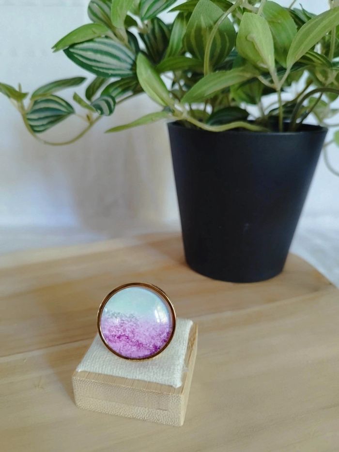 bague ajustable lila et turquoise en acier inoxydable