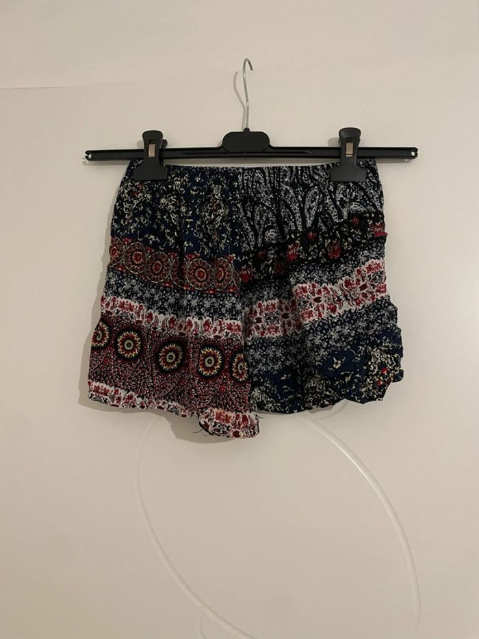 Short taille élastique avec poche bordeaux à motifs multicolore bleu marine CC Collection taille S/M - photo numéro 4