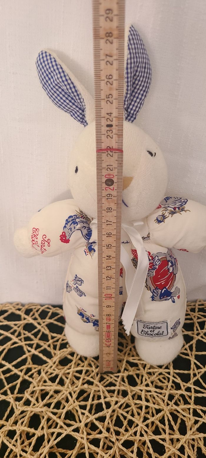Doudou lapin blanc vichy bleu poule TARTINE ET CHOCOLAT - photo numéro 5