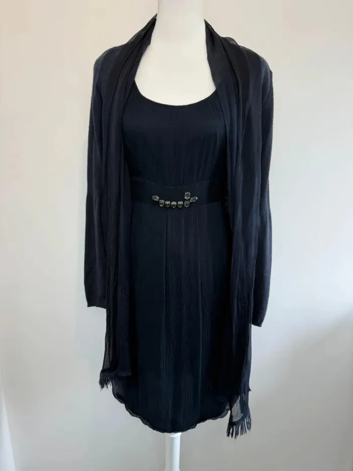 Robe en soie et gilet Marie Méro marine taille 40 très bon état