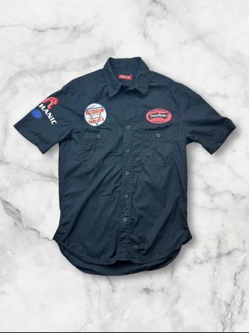 Chemise noire Replay style mécanicien patchs “Authorized Service” vintage