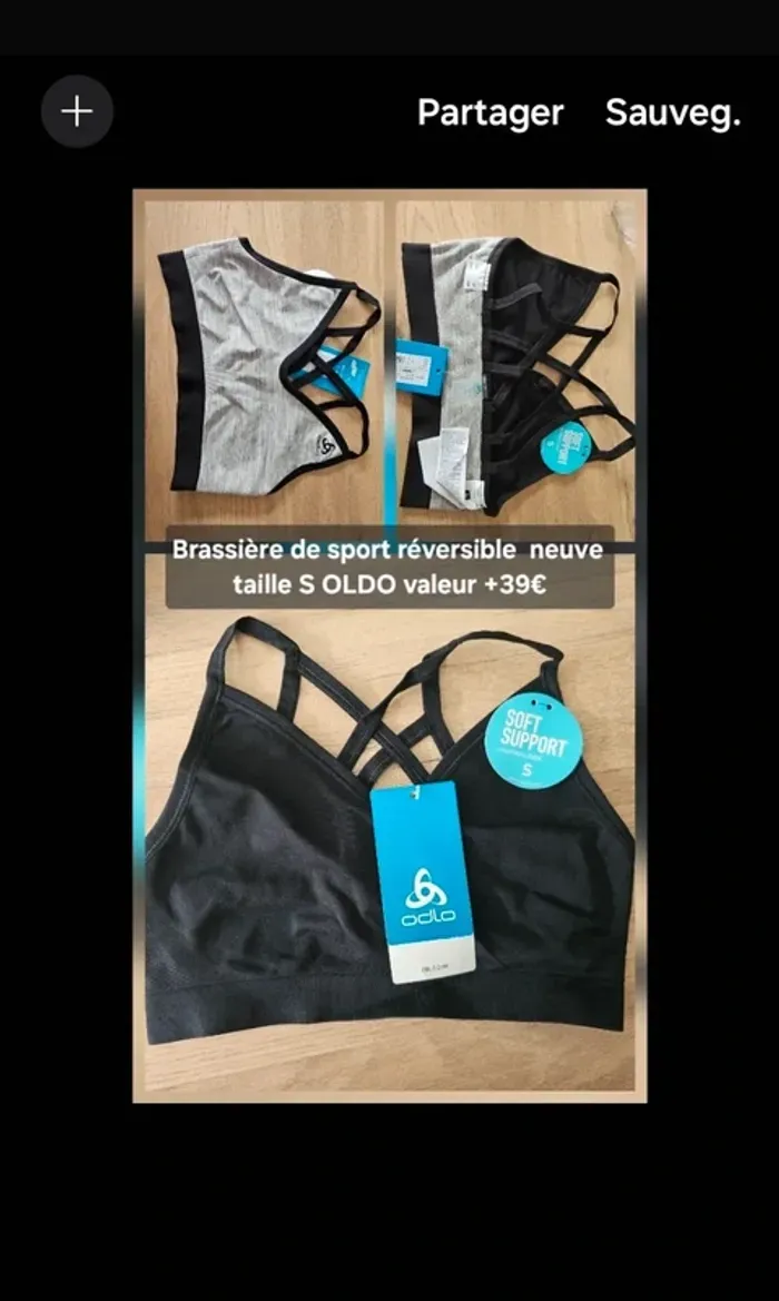 Brassière de sport réversible ODLO femme S noir Seamless