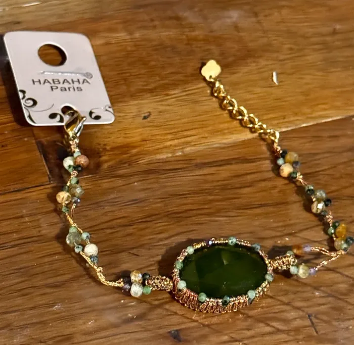 Bracelet bracelet cordons et fils tissés malachite jade et gros pavé perles d’eaux vert habaha Paris - photo numéro 9