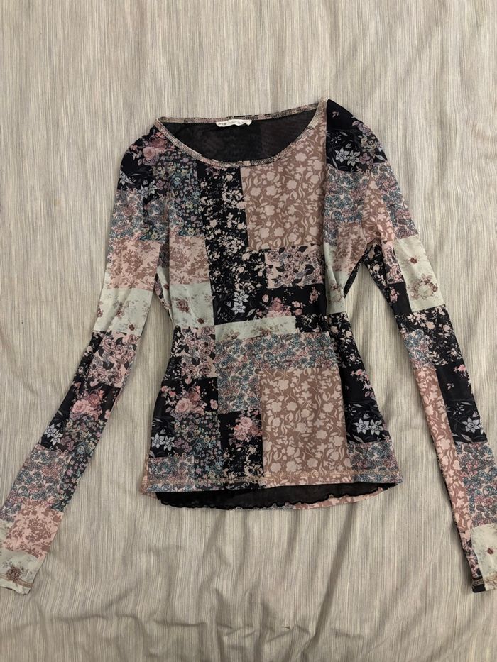 Haut mesh vintage patchwork fleurs - photo numéro 4