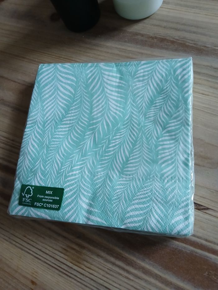 Lot 20 serviettes papier vert d’eau & blanc - FSC - photo numéro 2