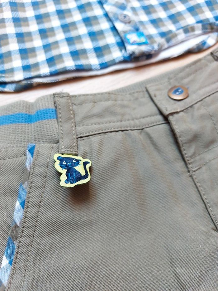 Ensemble garcon chemise à carreaux et pantalon kaki - photo numéro 2